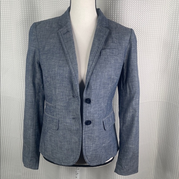 J Crew Schoolboy Blazer Jacket Chambray Preppy Cotton Academia Career Sz 2 - Picture 7 of 11